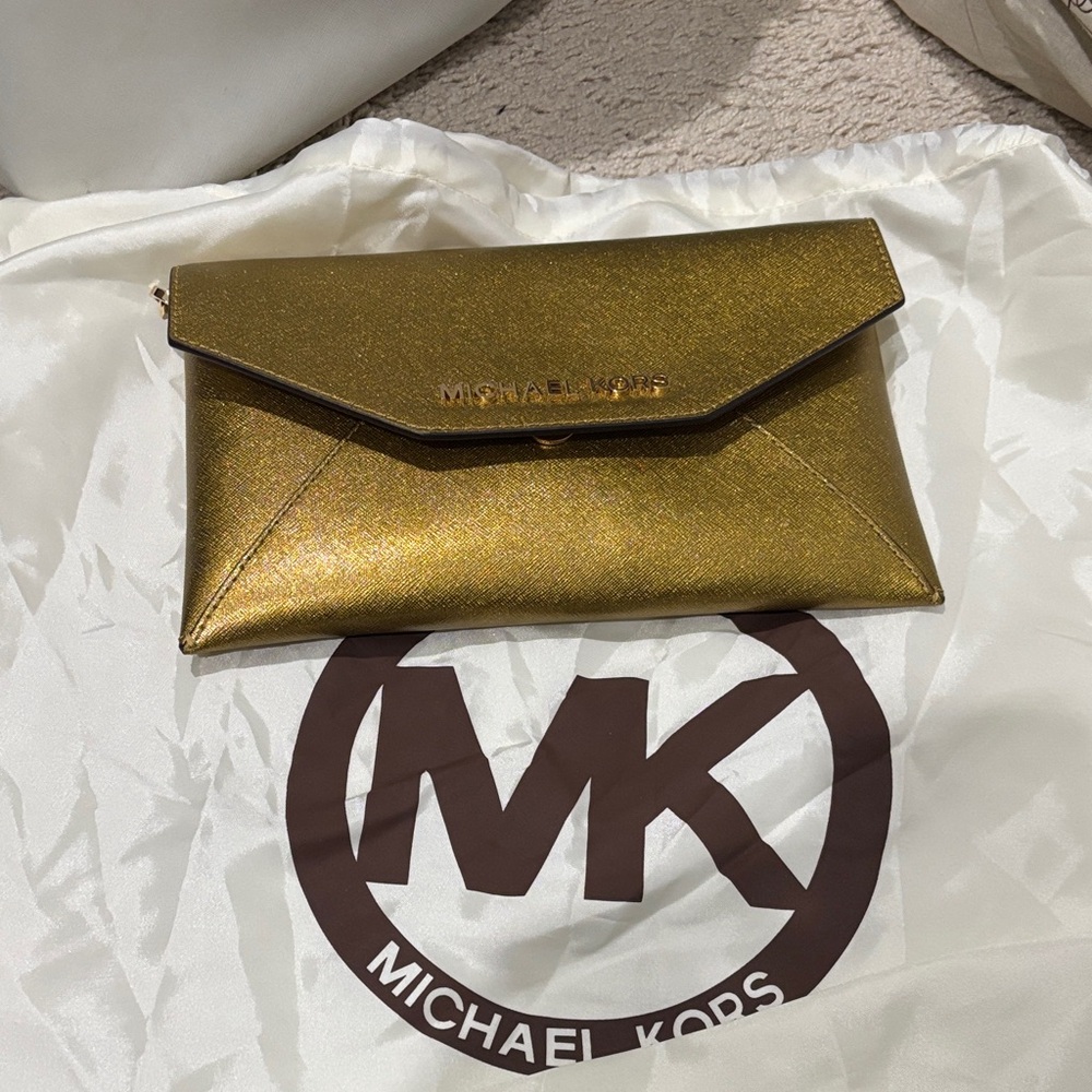 Michael Kors Metallic Gold Envelope Clutch